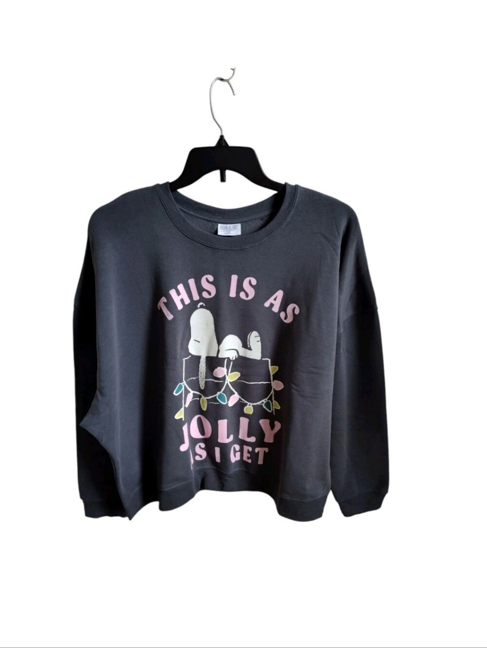 Peanuts Snoopy "This Is As Jolly As I Get" Gray Sweatshirt Sz 1X Christmas Funny